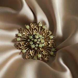 Vintage Creamy Yellow Citrine AB Brooch Rhinestone Sunburst Flower 🌼